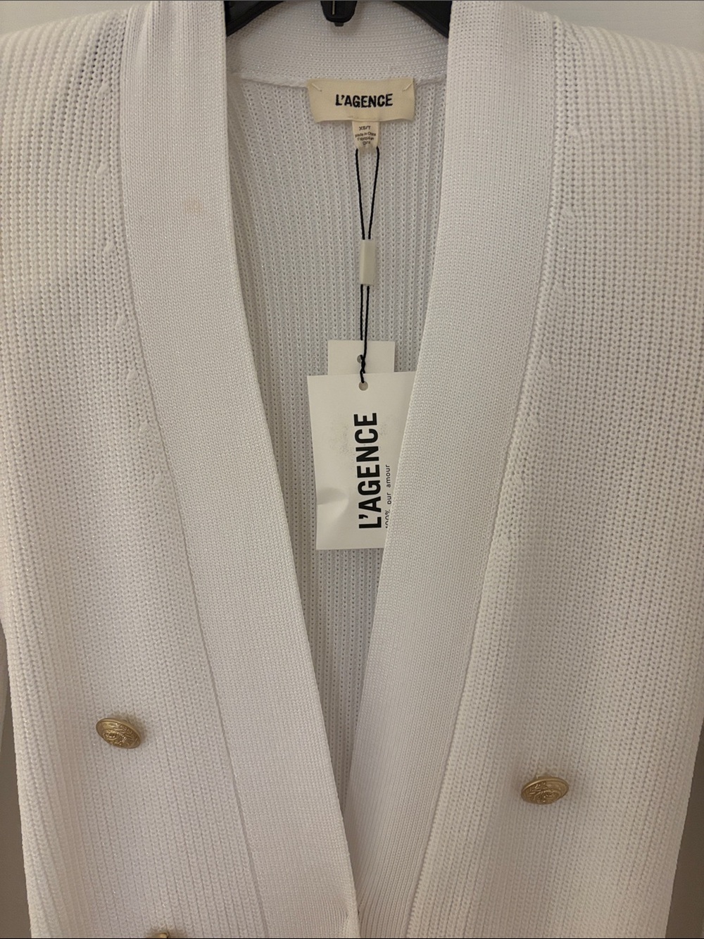 L'AGENCE Cream Knit Belted Cardigan with Gold Buttons - Picture 8 of 10